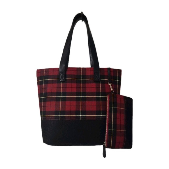 Punctuate Red Plaid Tote With Clutch - Picture 1 of 5